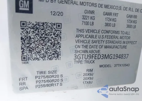 2021 GMC Sierra 1500 2Wd Short Box Denali из США, поврежденный, VIN 1GTP8FED0MZ143523